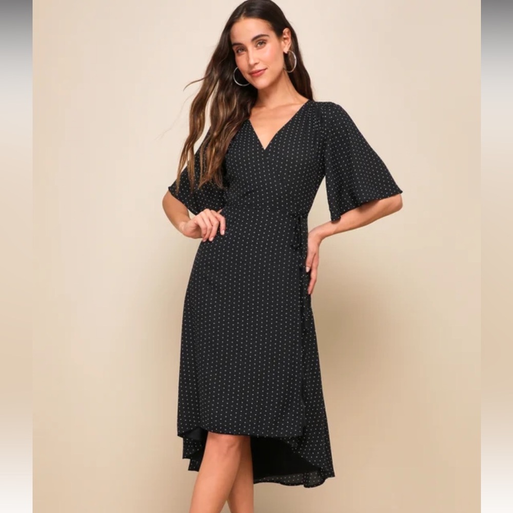 Black White Wrap Dress With Flutter Sleeves Lulus Size XXS